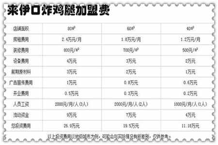 仪征来伊口炸鸡腿加盟费