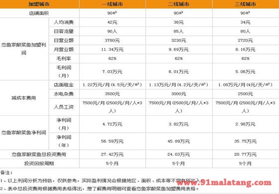 恋鱼家酸菜鱼加盟利润分析表